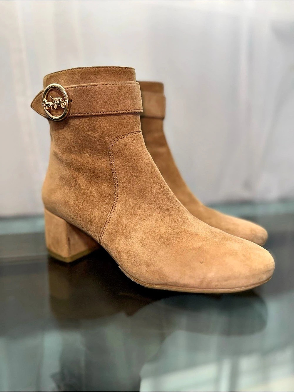 Coach Tania Suede Ankle Boots Peanut Tan Size 6B FG4226
